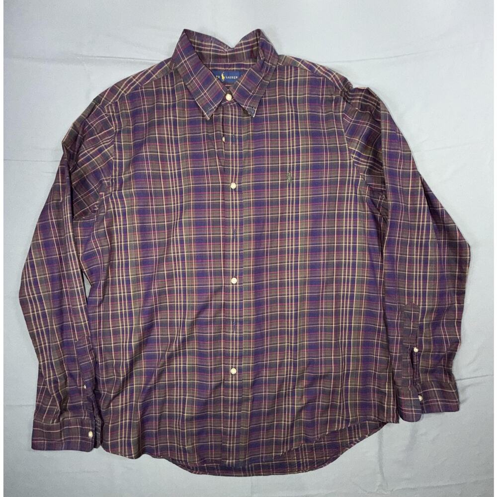 Ralph Lauren Shirt Mens XL Purple Plaid 100% Cotton Long Sleeve Button Front